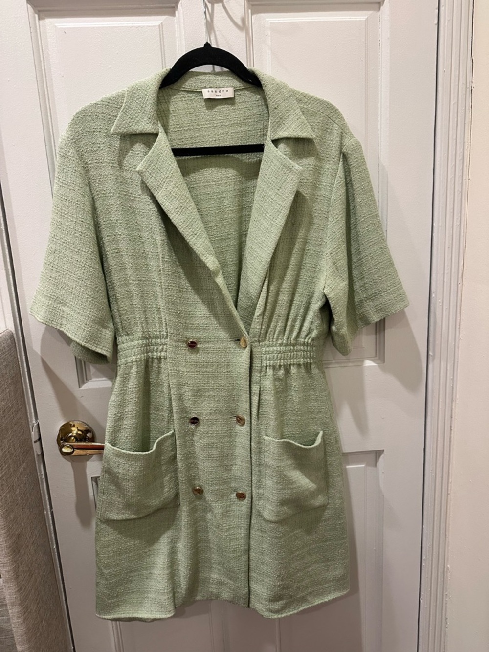 Sandro Mint Green tweed Short Sleeve Jacket Dress